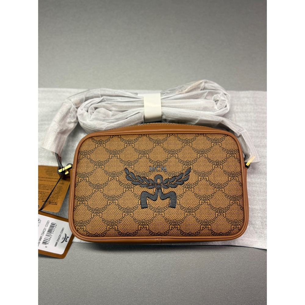 MCM Visetos Monogram Laurel Logo Crossbody Camera Bag Cognac MMR ESAC01 CO001